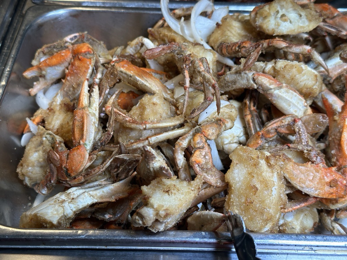 A tray of golden fried crab pieces