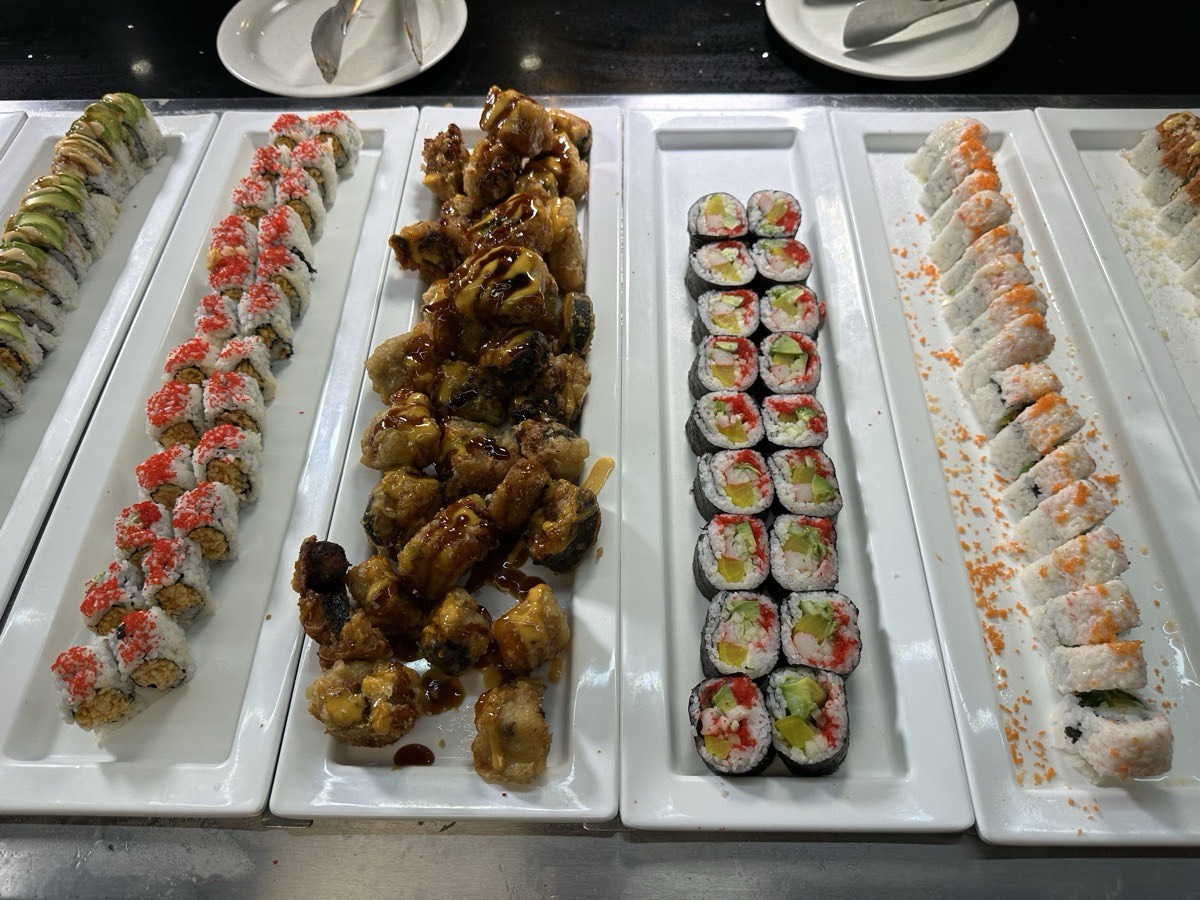 Tempura rolls, crisp and warm. Platters of tempura sushi rolls and crisp topped rolls